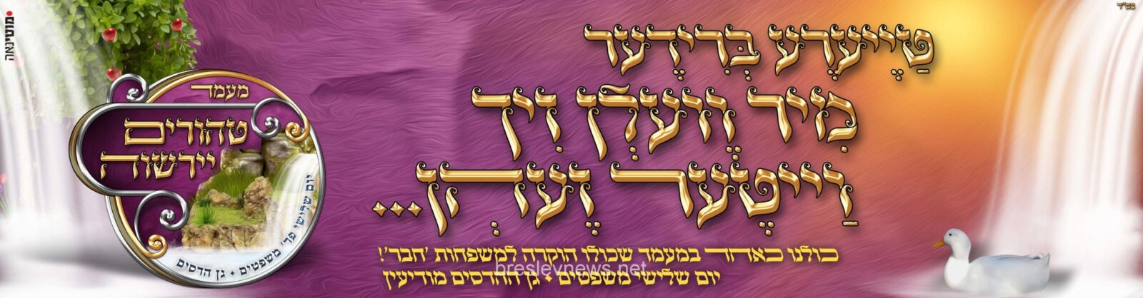 בקהילת חסידי ברסלב שבראשות הגרי"מ שליט"א תכונה רבה לקראת מעמד "טהורים ירשוה" להיטהר ולהתקדש מפגעי הטכנולוגיה